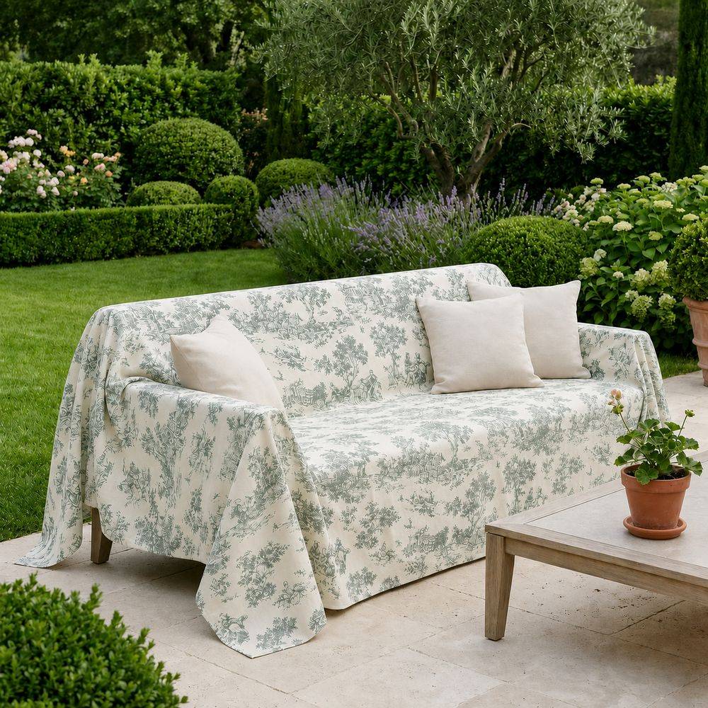 Copridivano copritutto Toile de Jouy Salvia fondo Panna 260 x 280