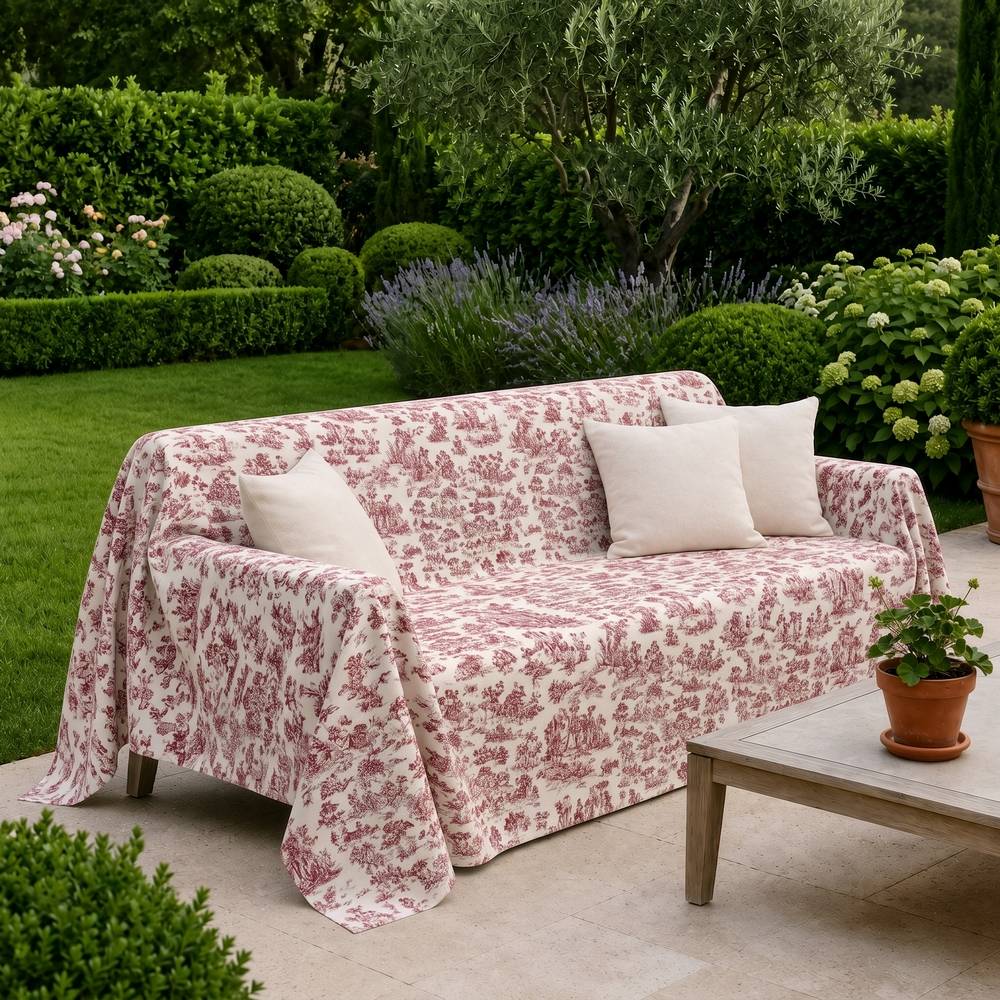 Copridivano copritutto Toile de Jouy Bordeaux fondo Panna 260 x 280