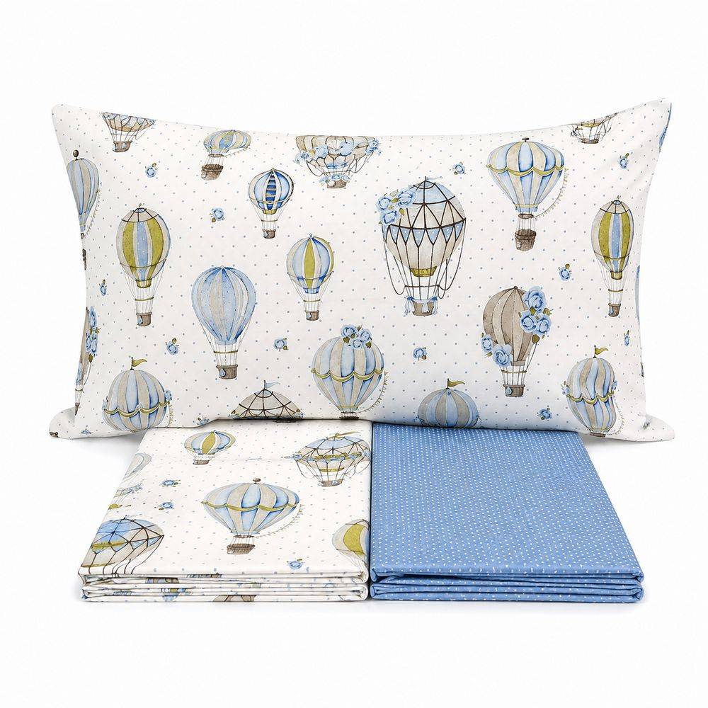 Completo Lenzuola Mongolfiere azzurro singolo
