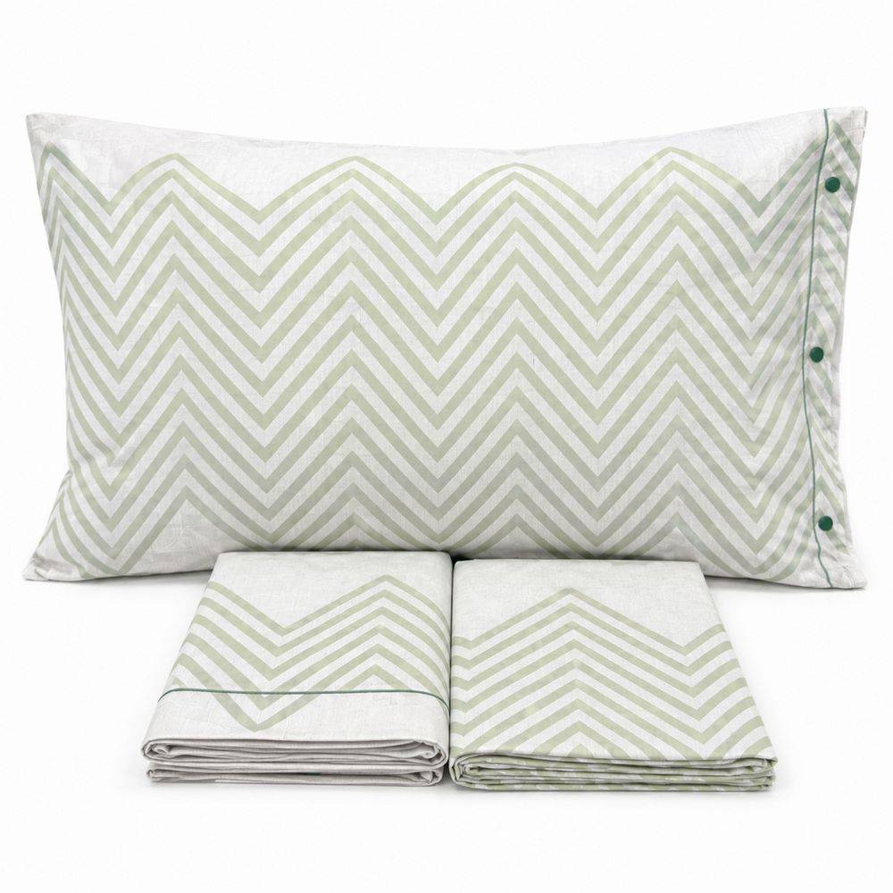 Completo Lenzuola zig zag verde piazza e mezzo