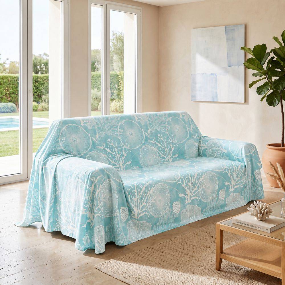 Copridivano Copritutto cotone leggero Koren Azzurro 260 x 295