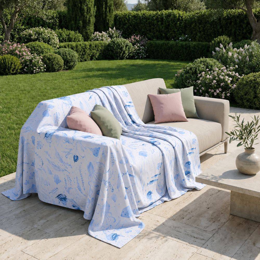 Copridivano Copritutto cotone leggero Maui Azzurro 260 x 295