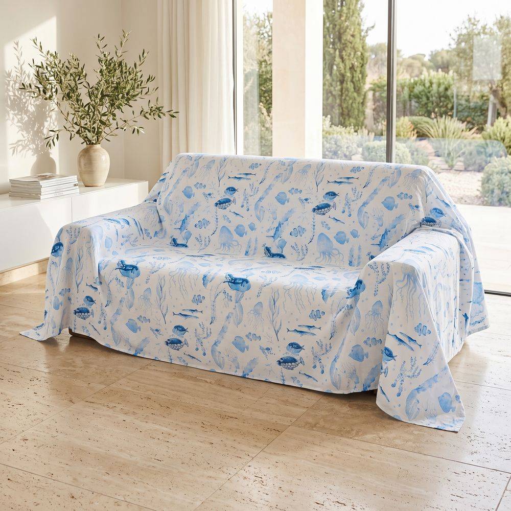 Copridivano Copritutto cotone leggero Maui Azzurro 260 x 295
