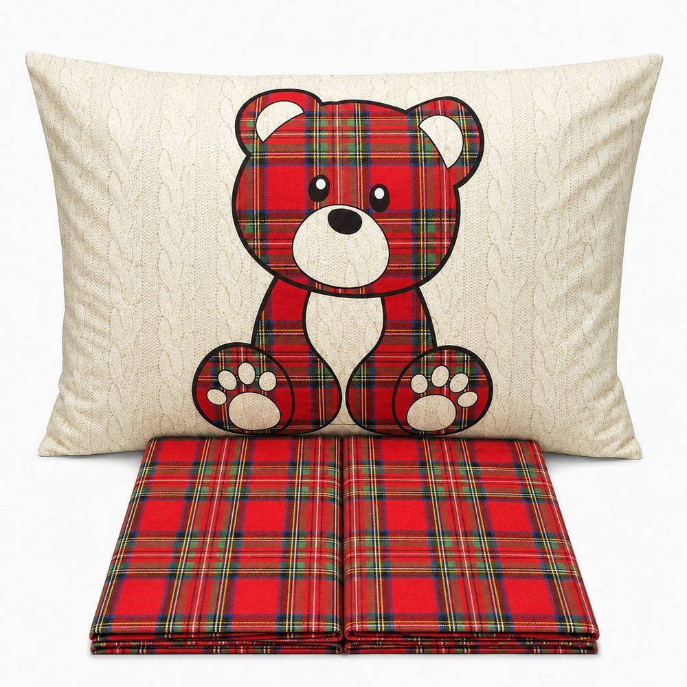 Completo Lenzuola Orsetto Kilt Rosso Piazza e mezzo