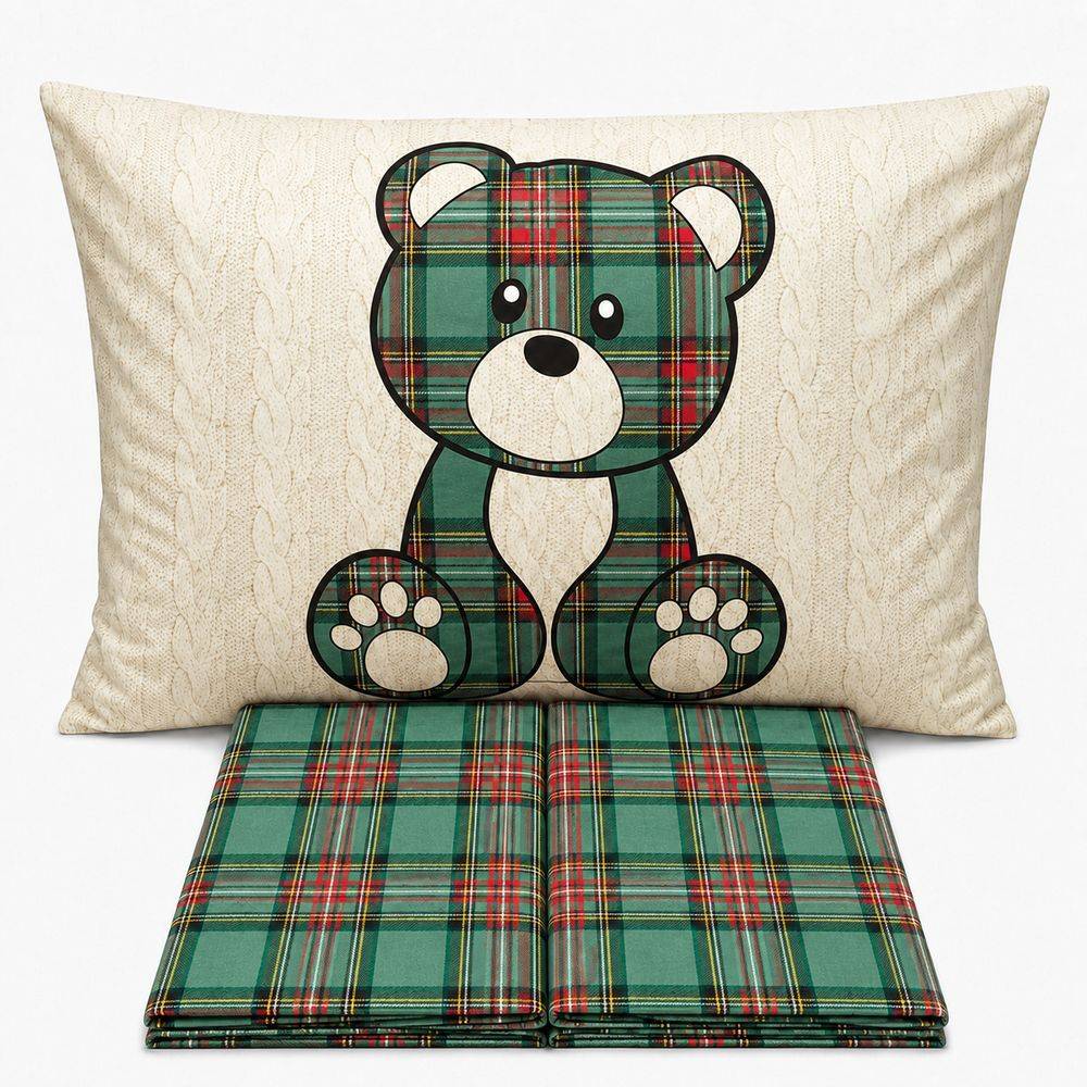 Completo Lenzuola Orsetto Kilt Verde Piazza e mezzo