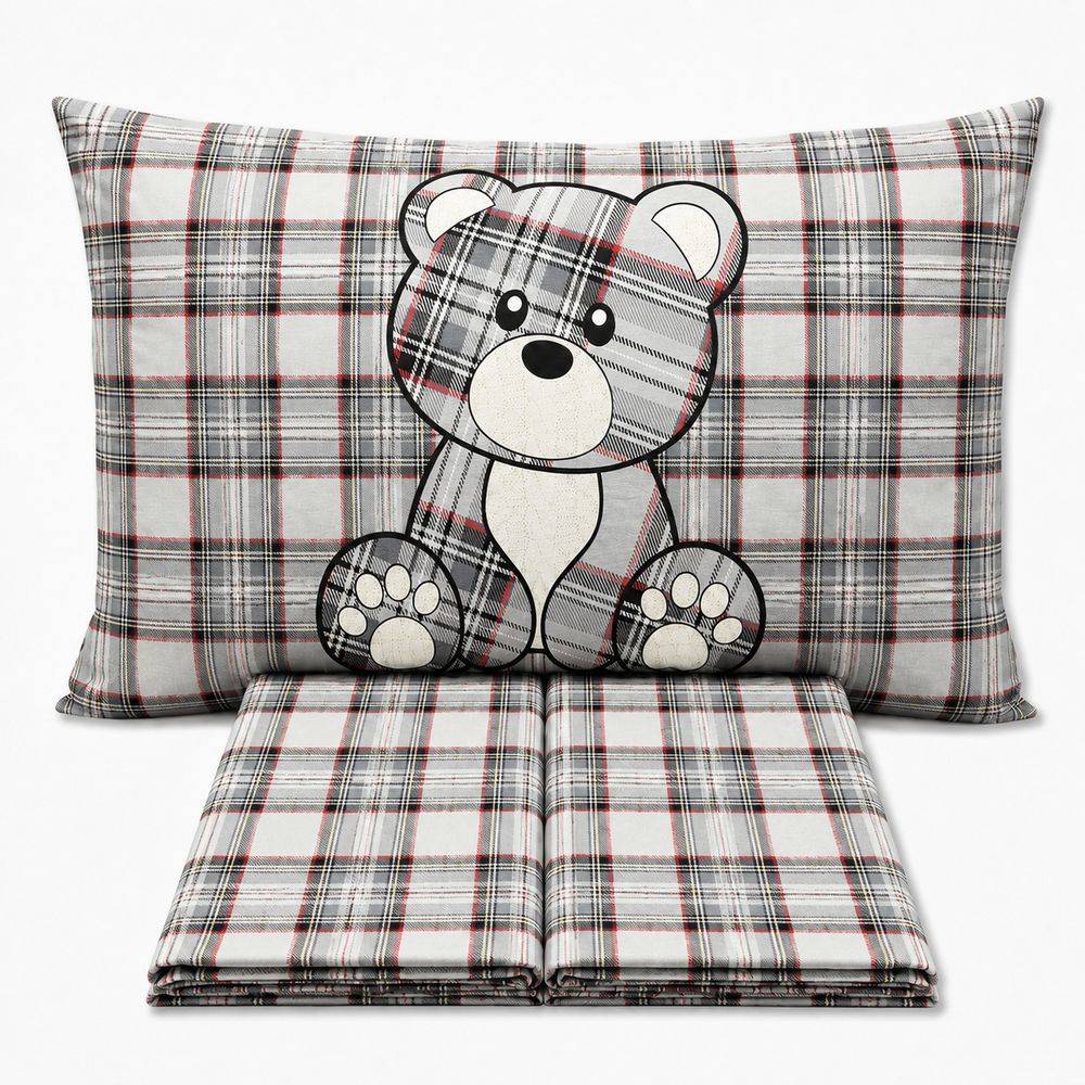 Completo Lenzuola Orsetto Kilt Grigio Piazza e mezzo