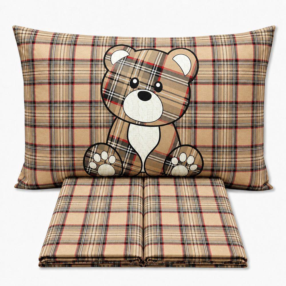 Completo Lenzuola Orsetto Kilt Tortora Singolo
