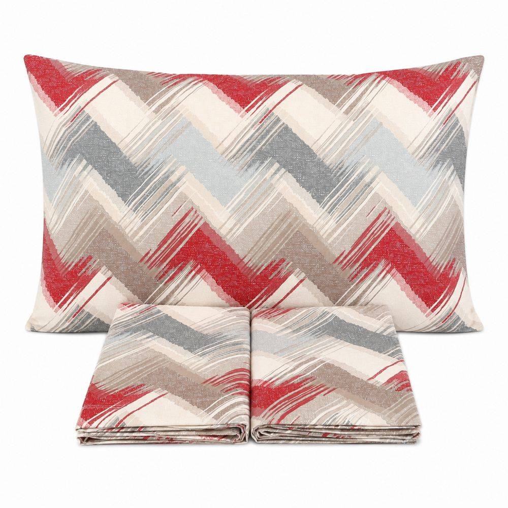Completo Lenzuola Zig Zag moderno Rosso Singolo