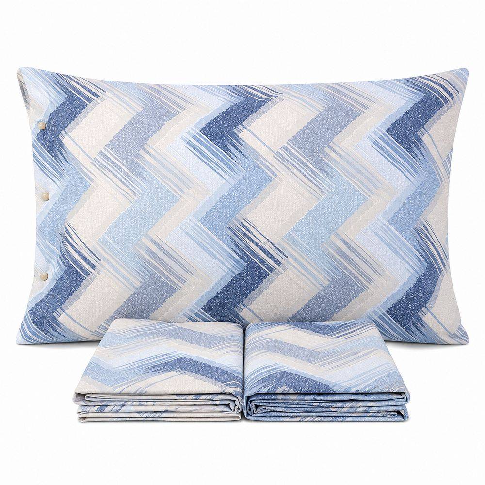 Completo Lenzuola Zig Zag Moderno Azzurro Piazza e mezzo