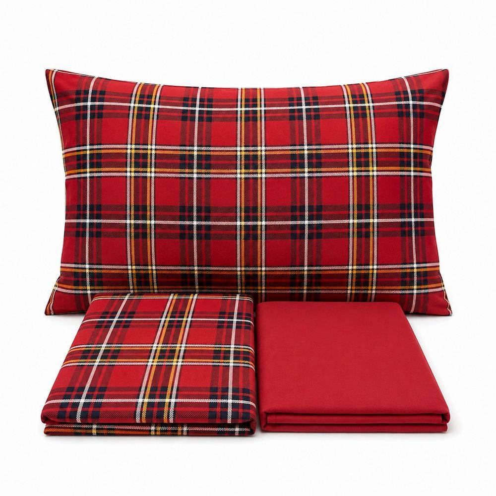 Completo Lenzuola Tartan Rosso Singolo