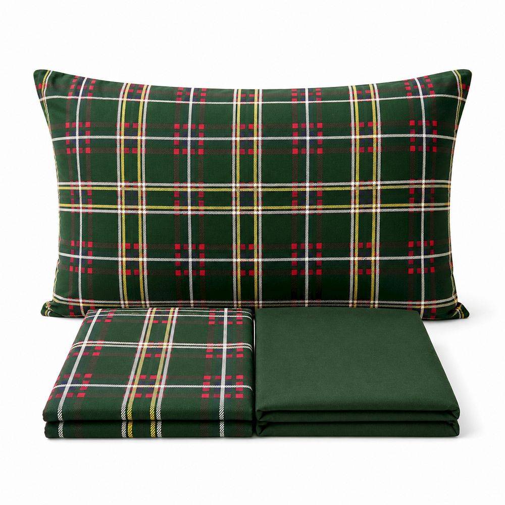 Completo Lenzuola Tartan Verde Singolo