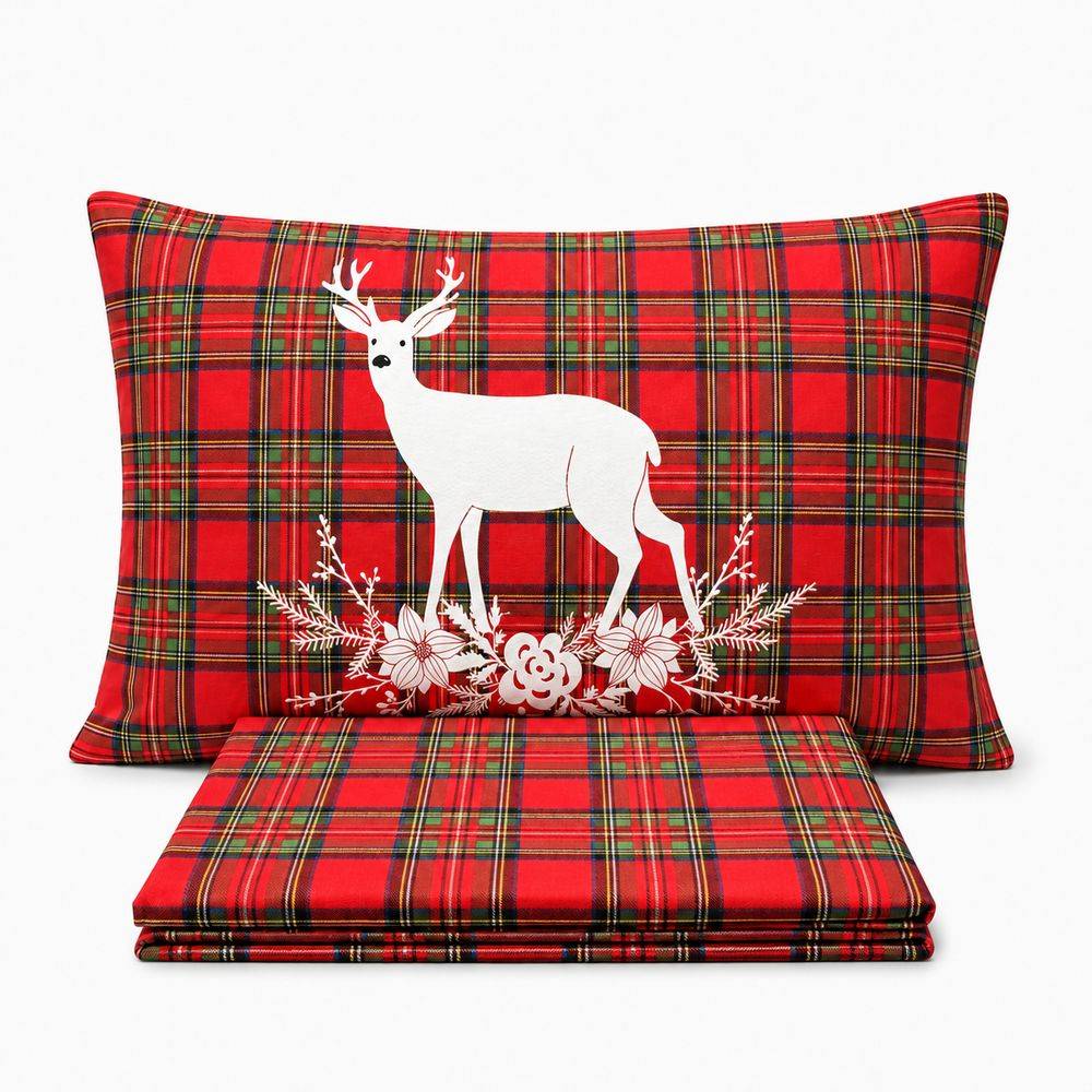 Parure copripiumino Tartan Cervo Rosso piazza e mezzo