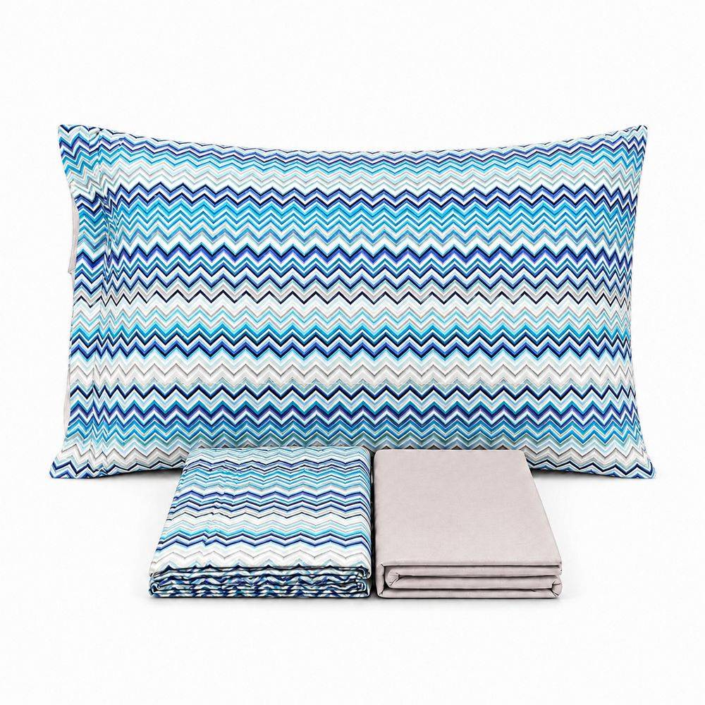 Completo Lenzuola Baia Zig Zag azzurro matrimoniale
