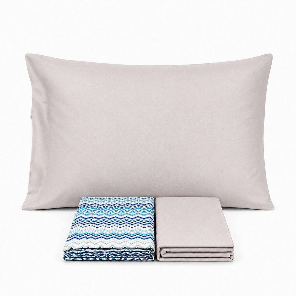 Completo Lenzuola Baia Zig Zag azzurro matrimoniale