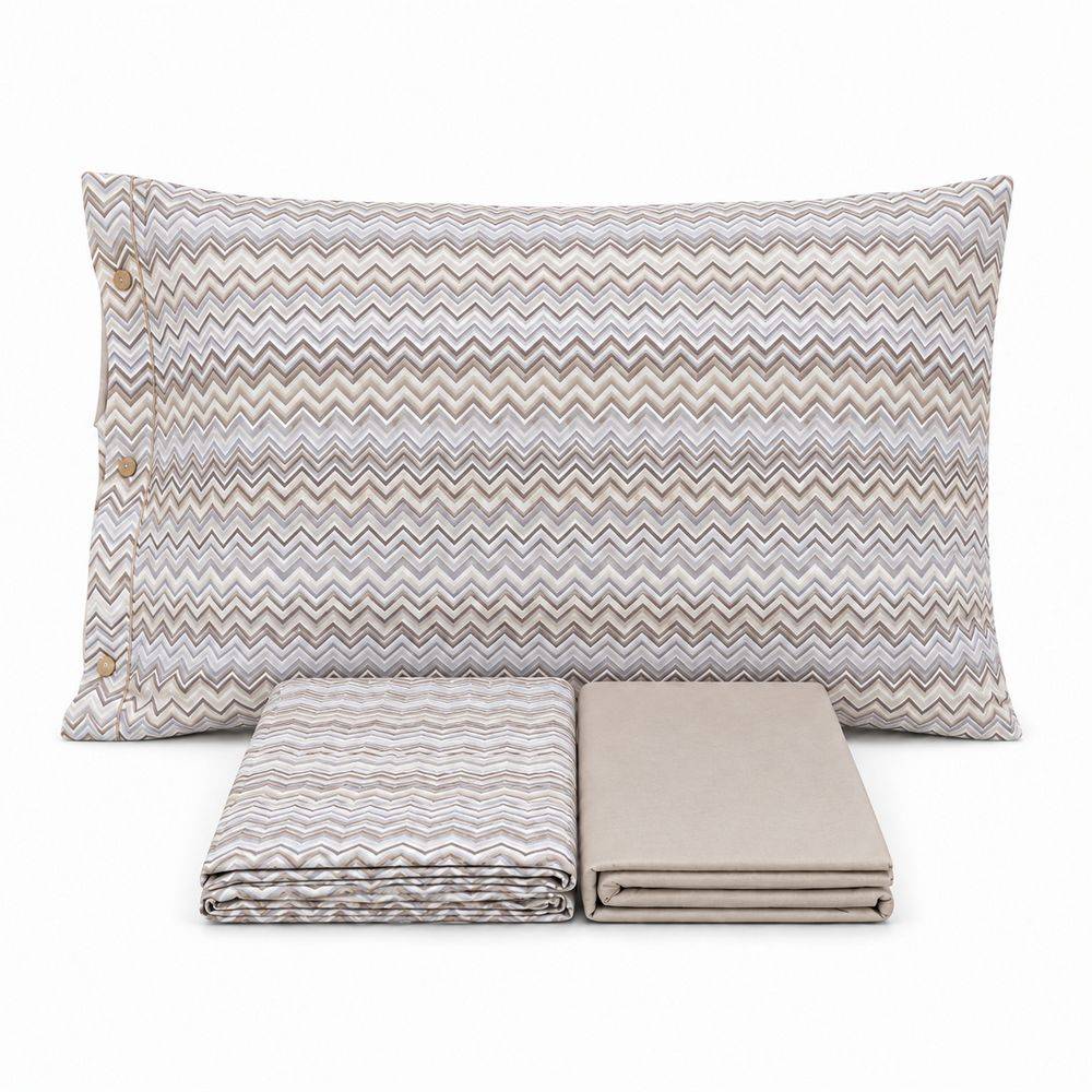 Completo Lenzuola Baia zig zag Tortora Piazza e mezzo