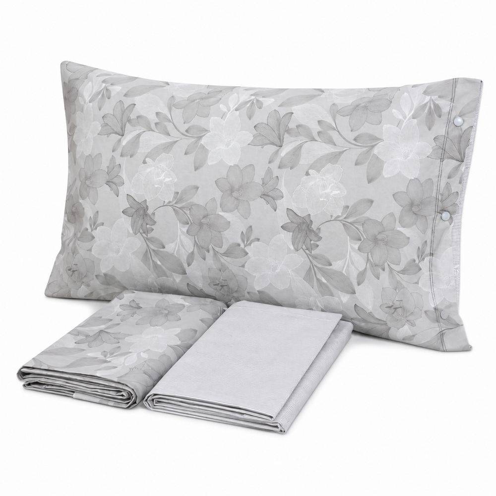 Completo Lenzuola Lilly Foglie Grigio Francese