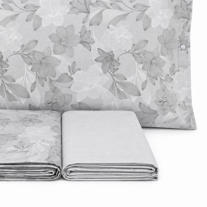 Completo Lenzuola Lilly Foglie Grigio Francese