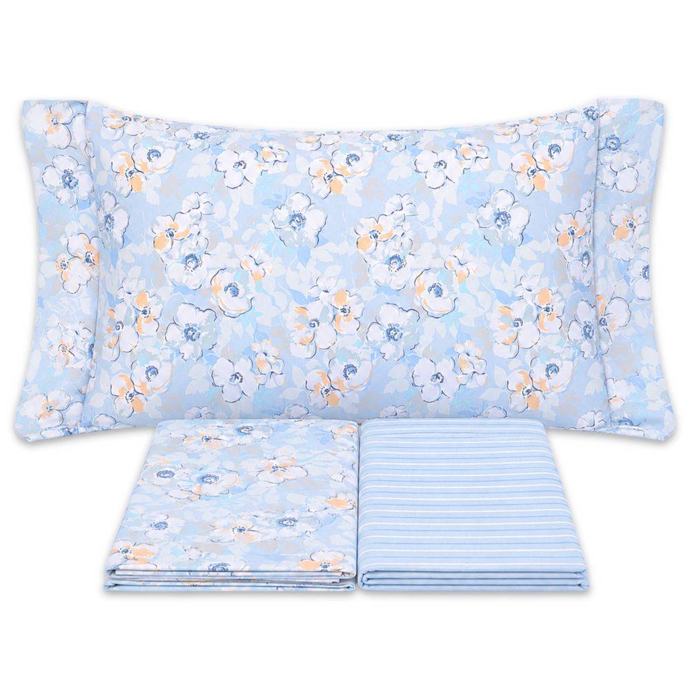 Completo Lenzuola Fiori Indie azzurro Singolo