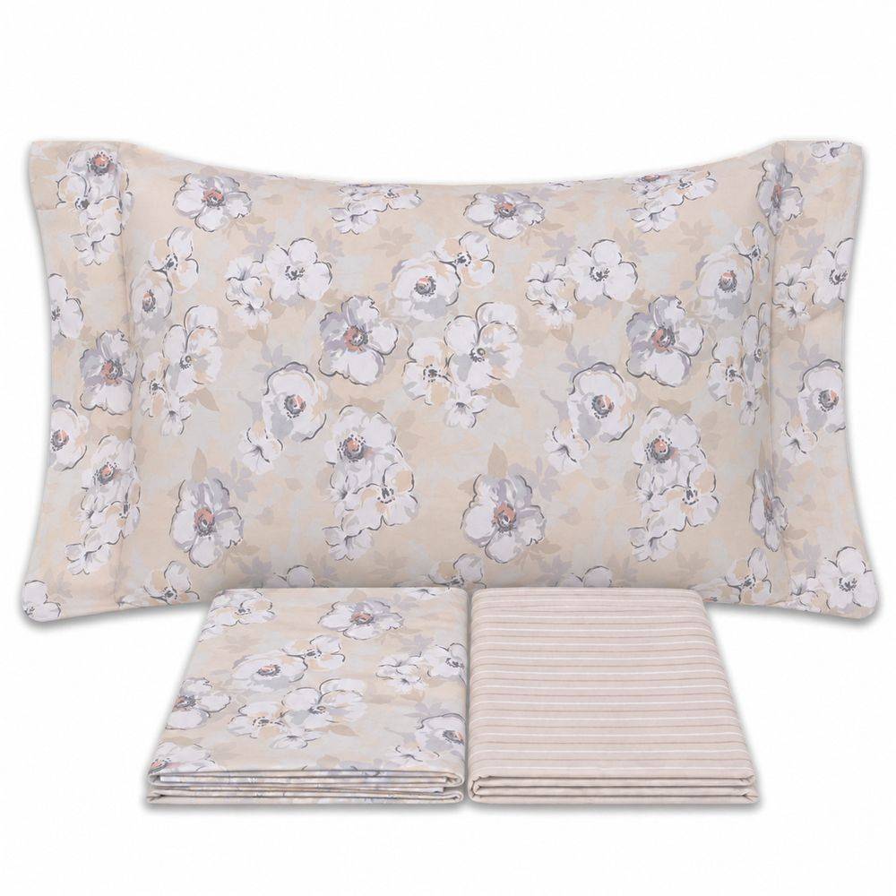 Completo Lenzuola Fiori Indie Beige Singolo