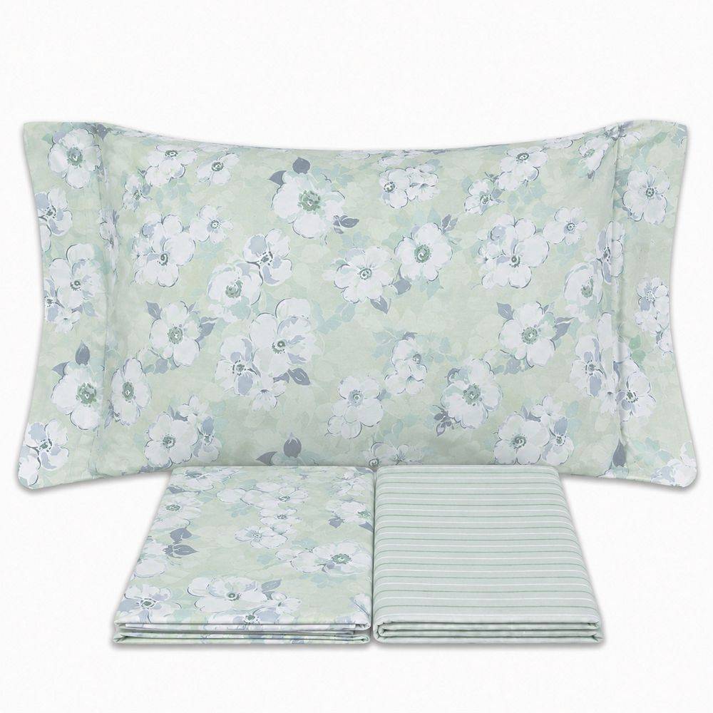 Completo Lenzuola Fiori Indie Verde Singolo