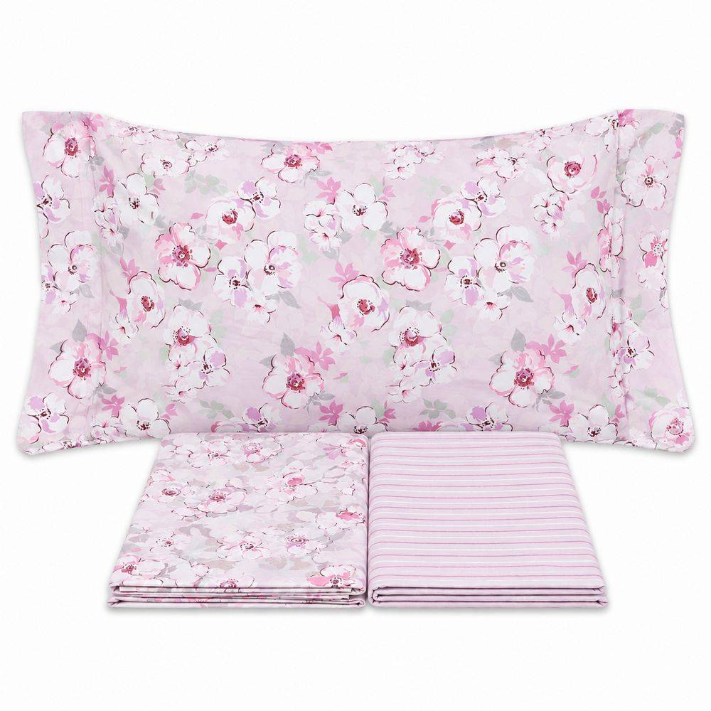 Completo Lenzuola Fiori Indie Rosa Singolo