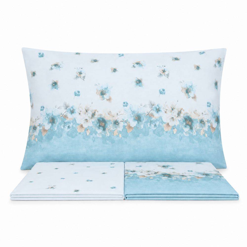Completo Lenzuola Switch Flowers Azzurro Matrimoniale