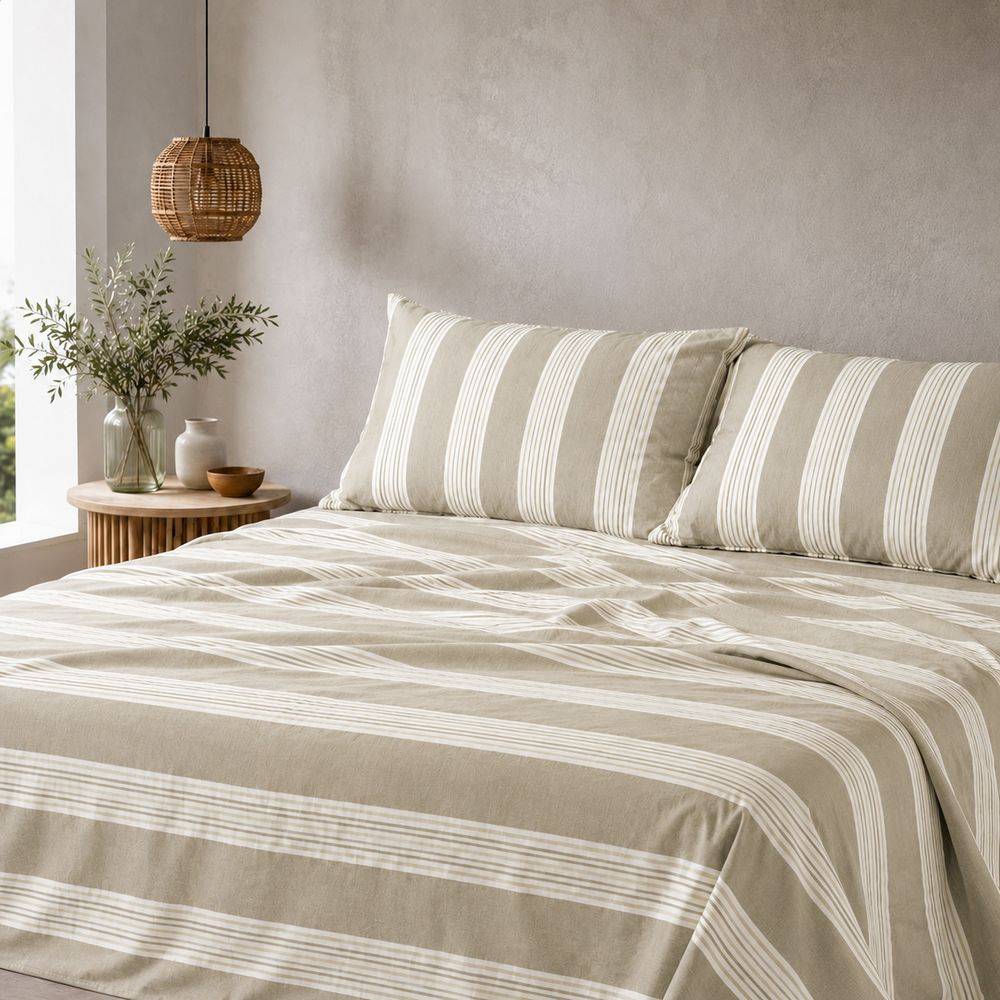 Completo Lenzuola Millerighe beige matrimoniale