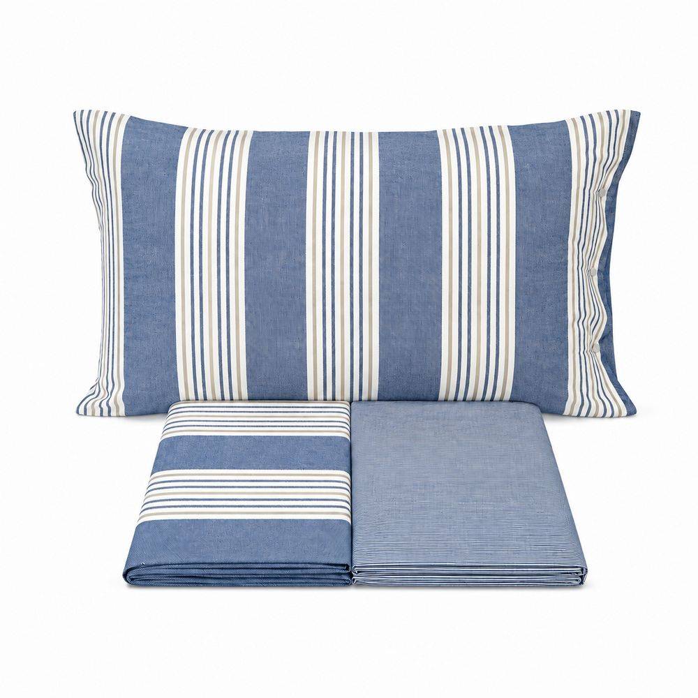 Completo Lenzuola Millerighe blu matrimoniale