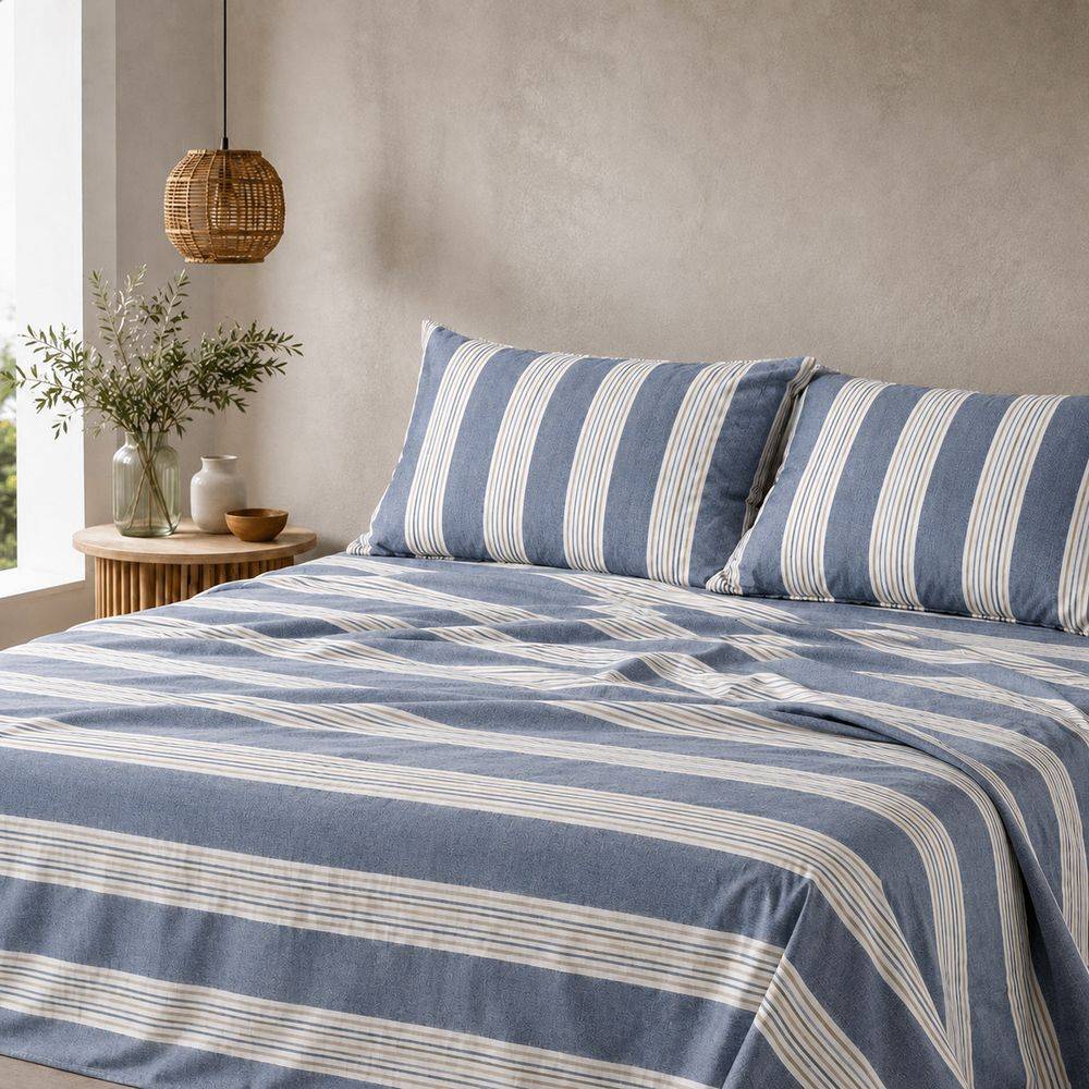 Completo Lenzuola Millerighe blu matrimoniale