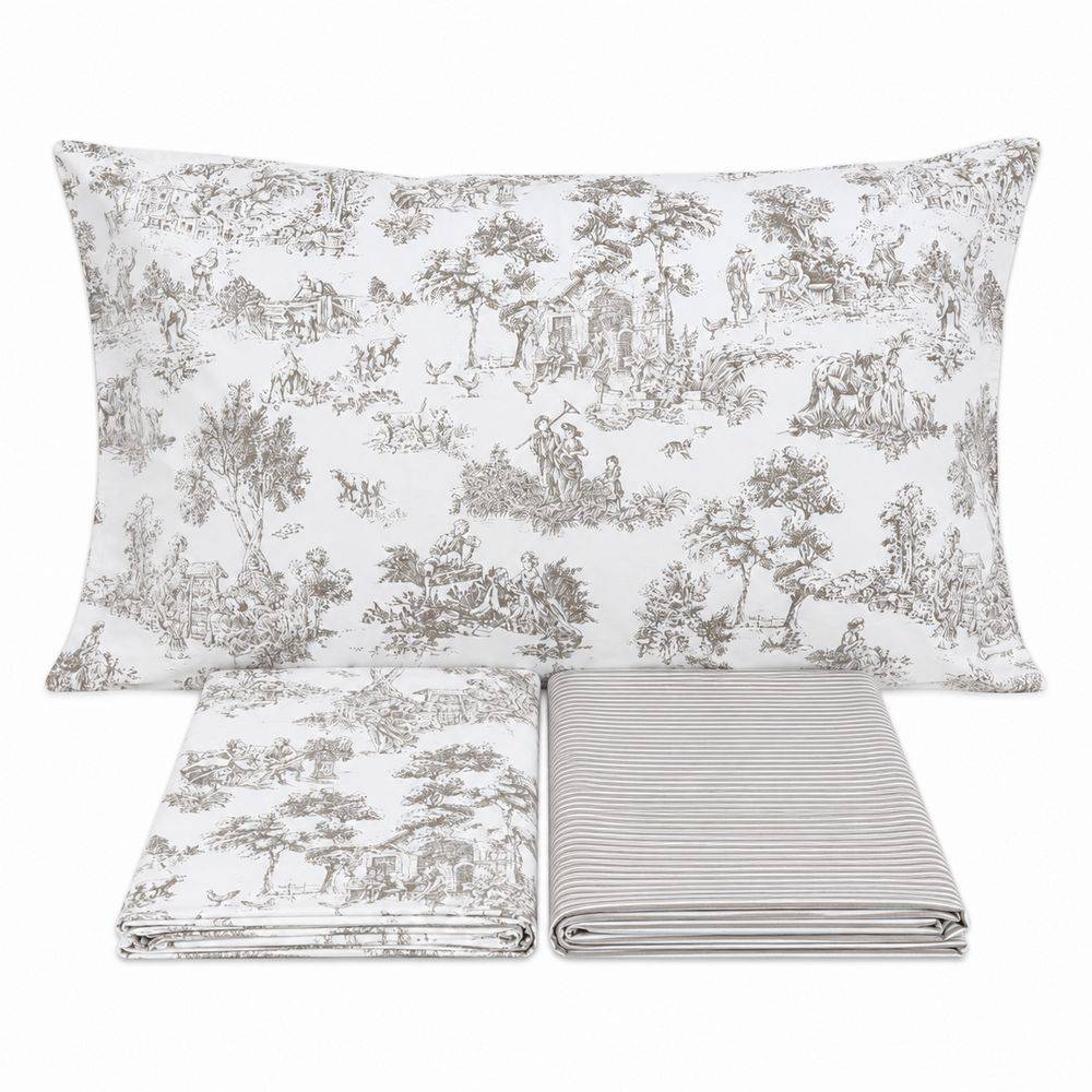 Completo Lenzuola Toile de jouy tortora matrimoniale