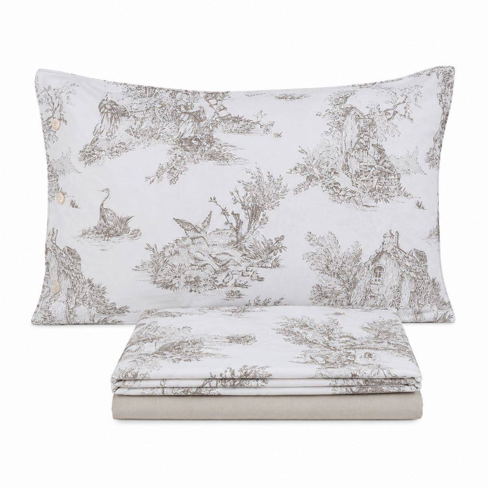 Lenzuolo Copriletto Lumiere Cavalieri Toile de Jouy Tortora VAR. 28