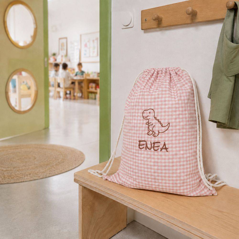 Sacca Scuola Indanthreen Quadretto Piccolo Rosa Cipria