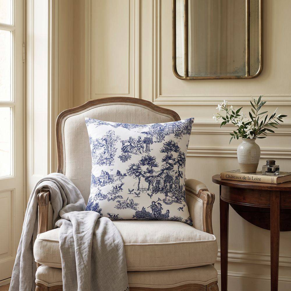 Federa cuscino Toile de Jouy Blu 40 x 40 