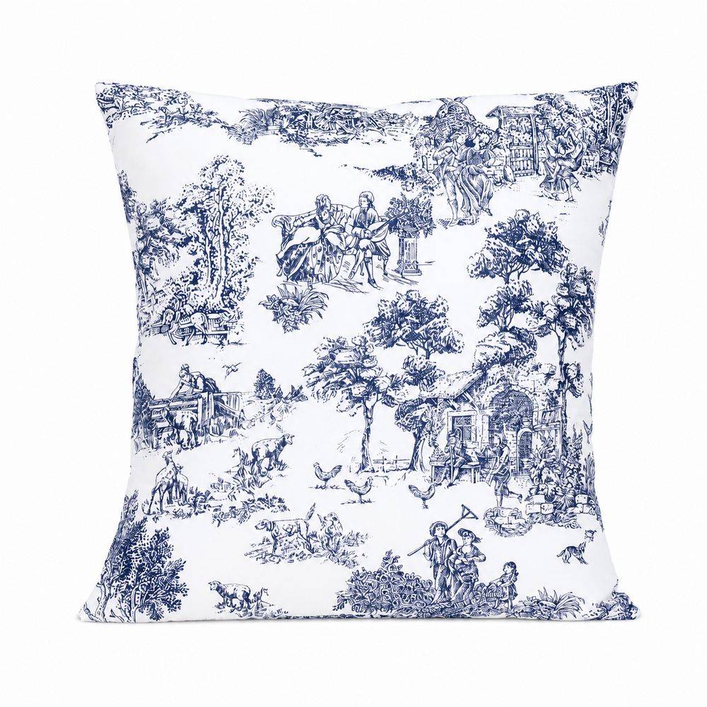 Federa cuscino Toile de Jouy Blu 40 x 40 