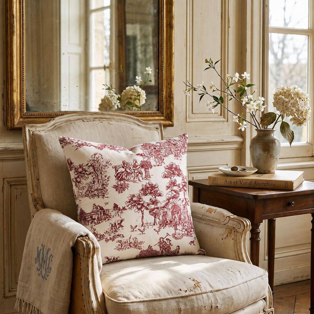 Federa cuscino Toile de Jouy Bordeaux 40 x 40