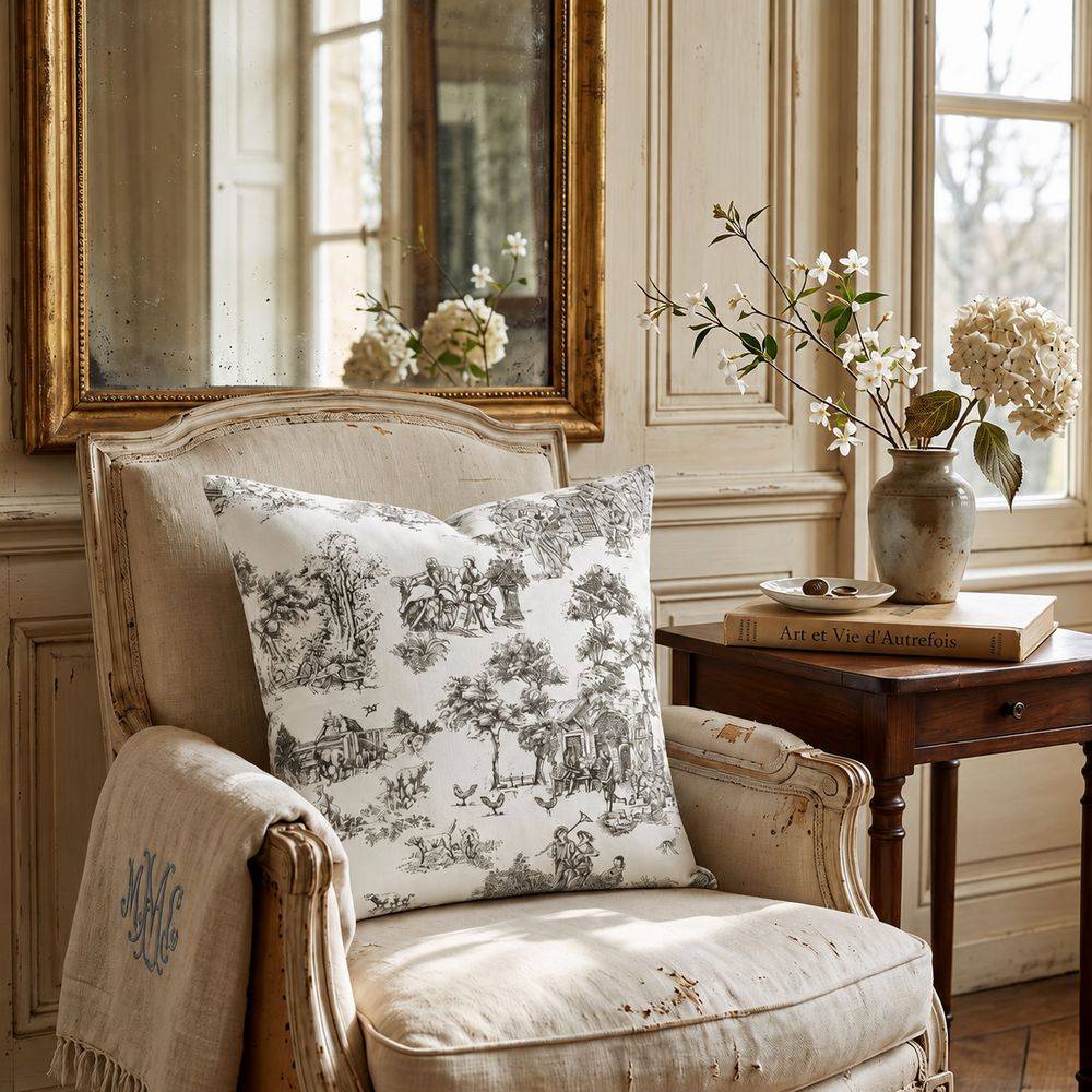 Federa cuscino Toile de Jouy Tortora 40 x 40