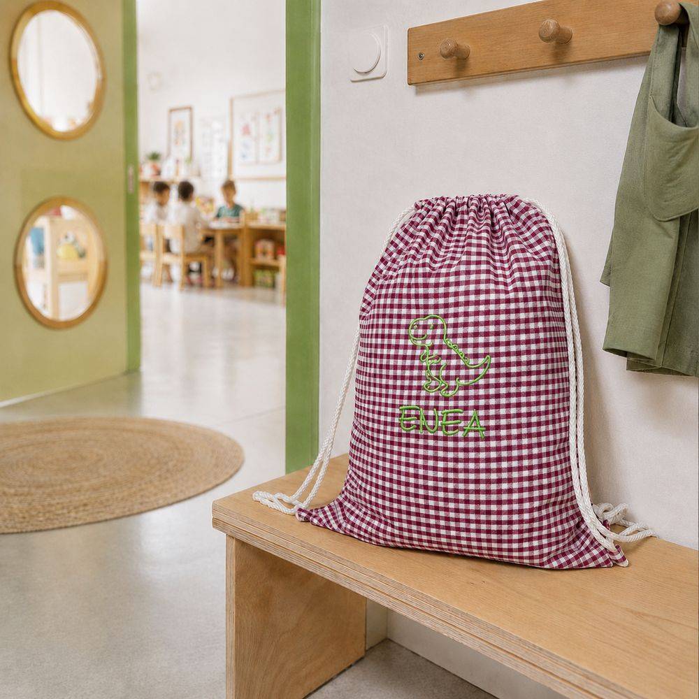 Sacca Scuola Indanthreen Quadretto Piccolo Bordeaux