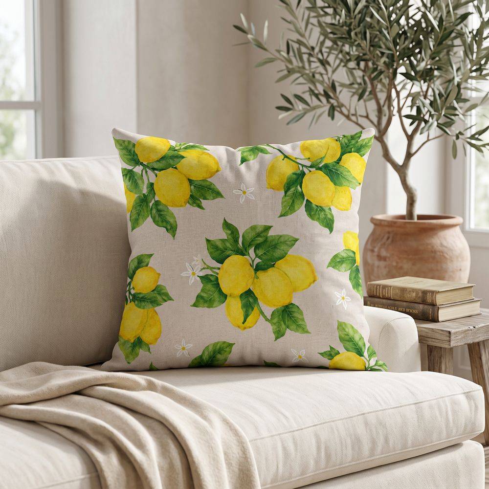 Federa cuscino Limoni e Fiori fondo Beige 40 x 40 