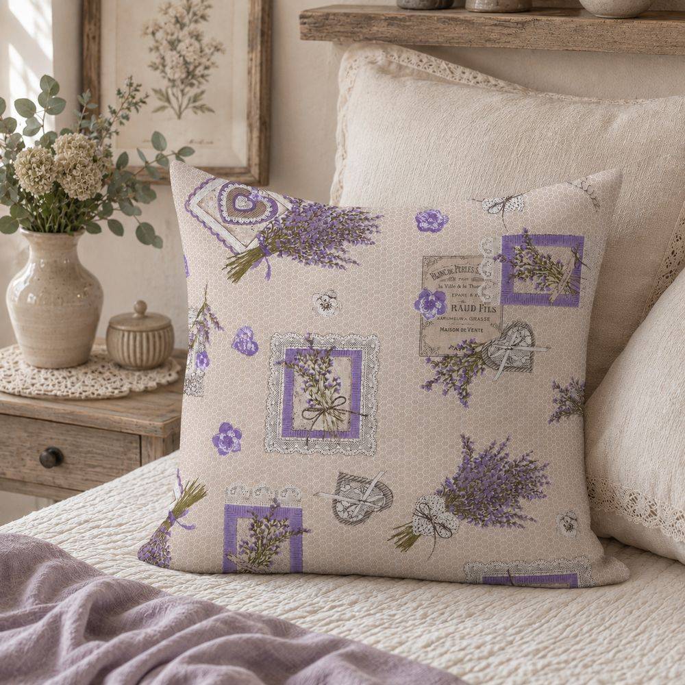 Federa cuscino Lavanda Provenzale fondo Beige 40 x 40