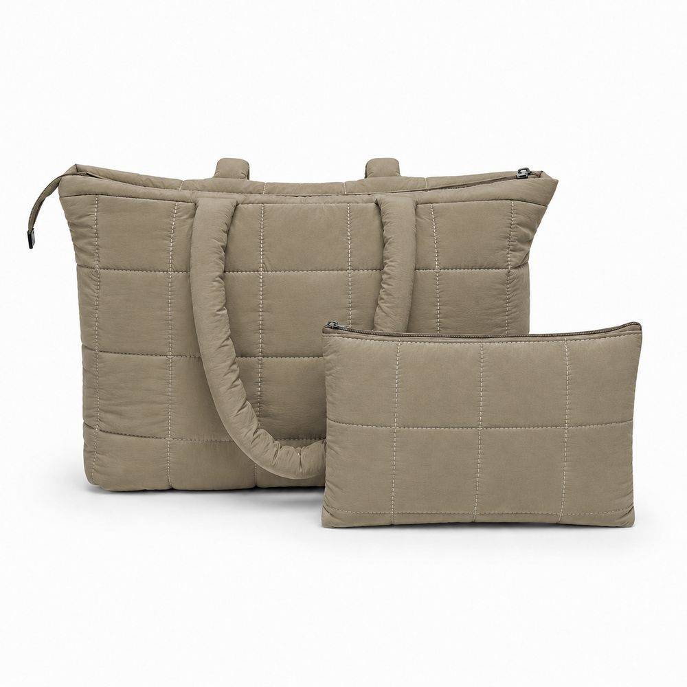 Set Borsa Tote + pochette trapuntata puffer louise Tortora