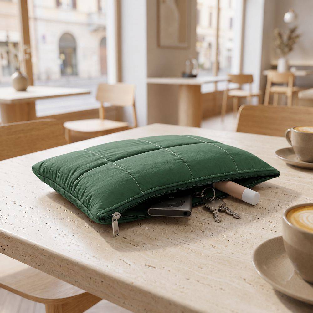 Set Borsa Tote + pochette trapuntata puffer louise Verde