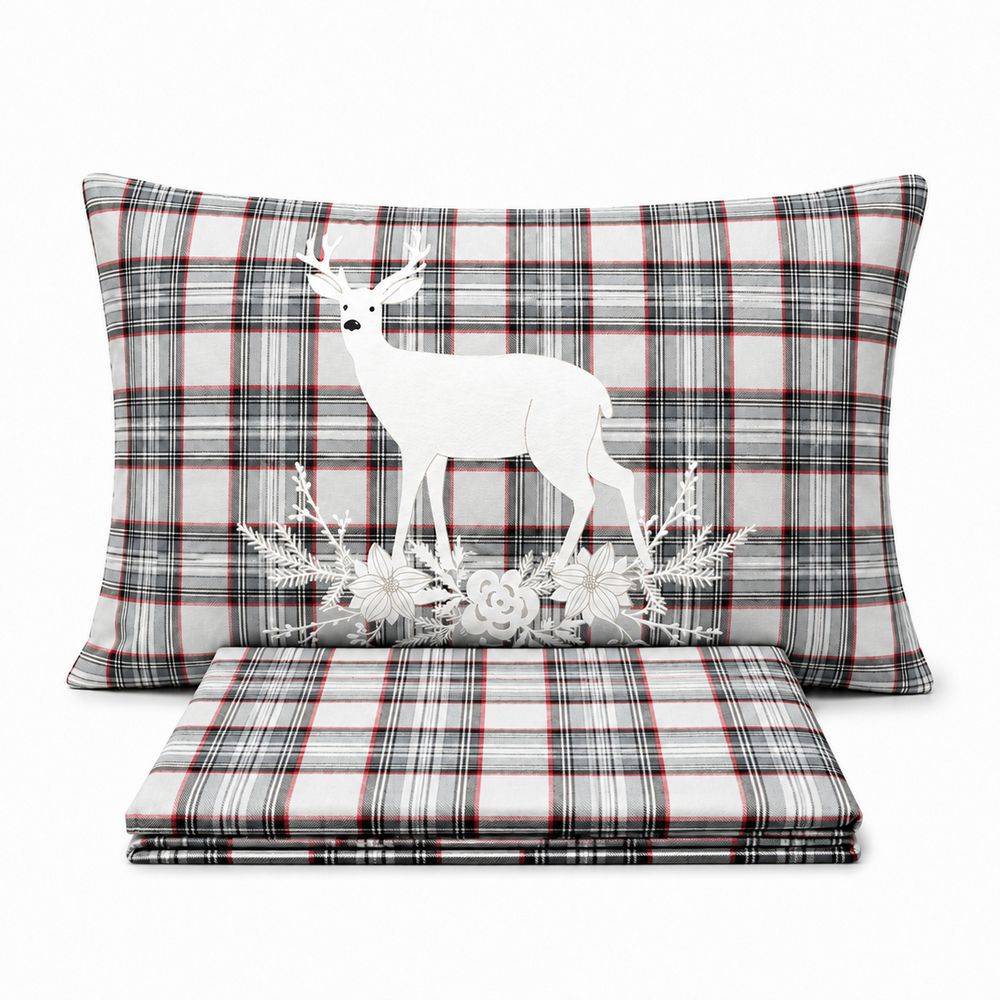 Completo Lenzuola Tartan Cervo Grigio Singolo