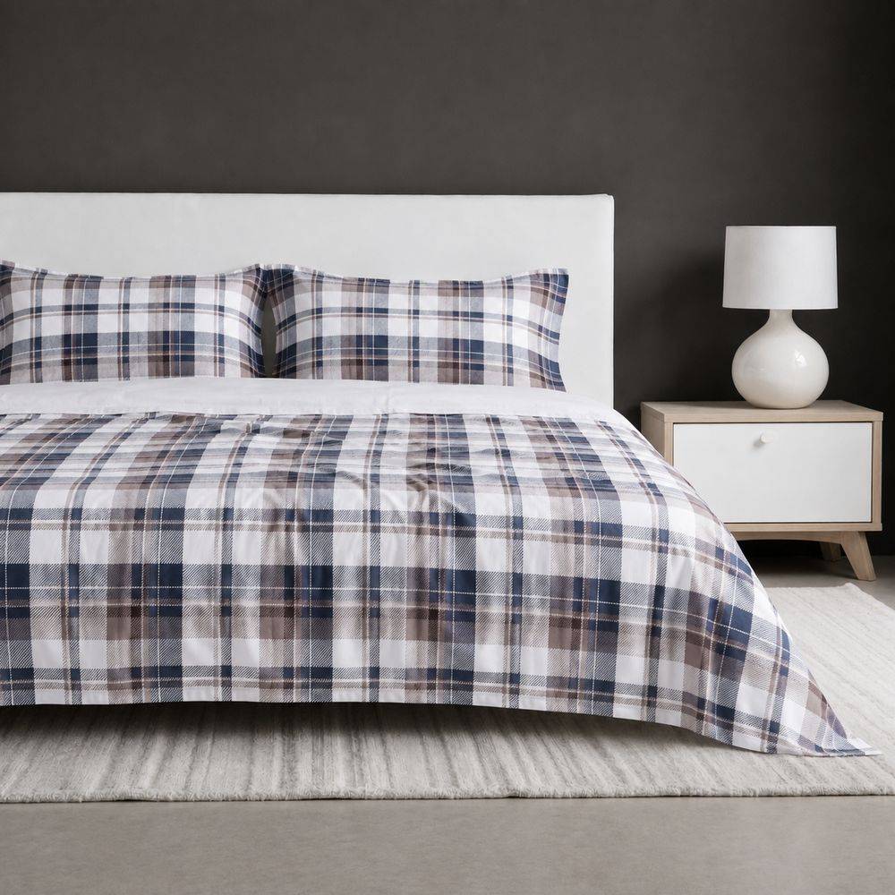 Completo Lenzuola Style Scozzese Blu Matrimoniale