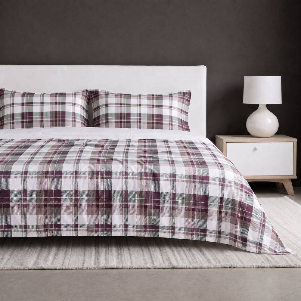 Completo Lenzuola Style Scozzese Bordeaux Matrimoniale