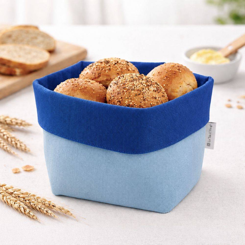 Cestino Portapane in Cotone Doubleface Azzurro