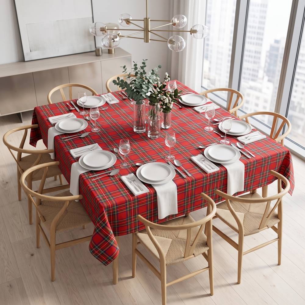 Tovaglia Tinto in filo Tartan Rosso 210 x 215