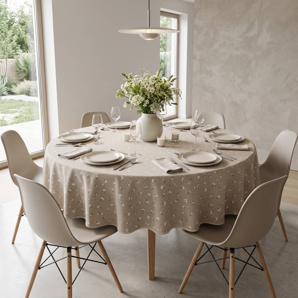 Tovaglia rotonda Margherite fondo Beige 140