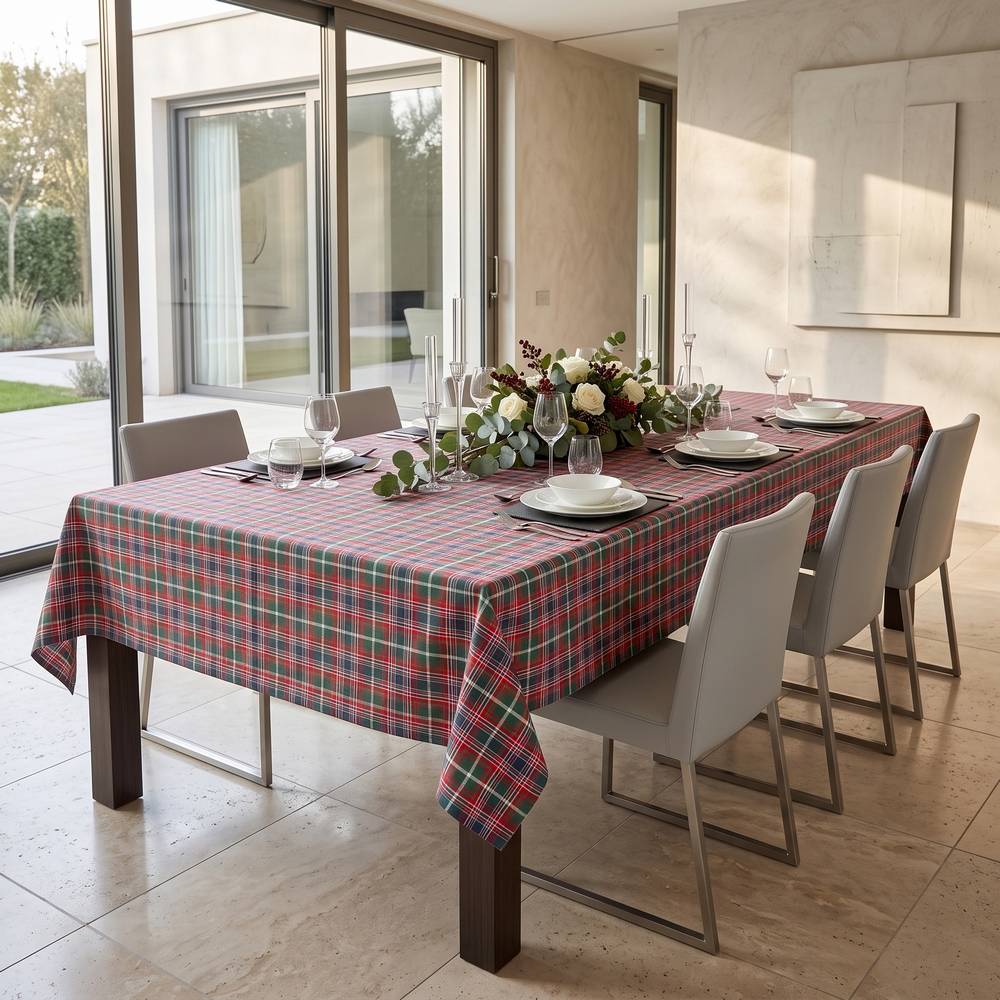 Tovaglia Tinto in filo Tartan Verde dettaglio Lurex 120 x 260