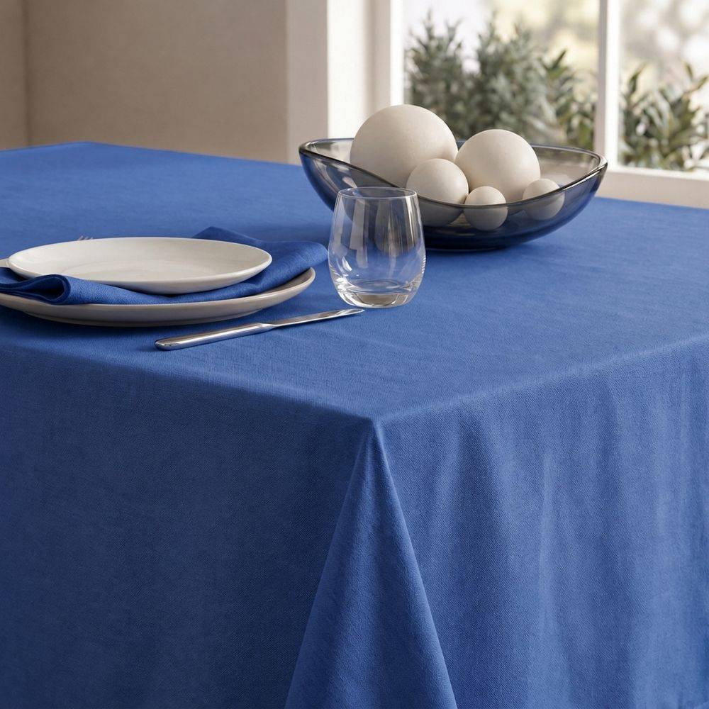 Tovaglia su misura 100% Cotone Panama tinto in filo Cavalieri Blu Cina
