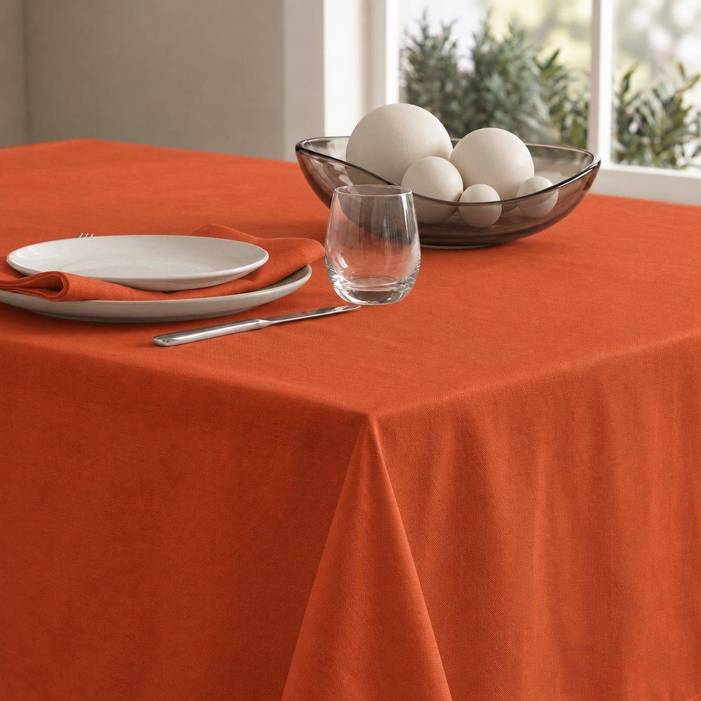 Tovaglia su misura 100% Cotone Panama tinto in filo Cavalieri Mattone